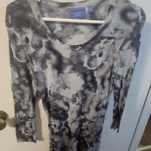 Simply Vera Vera Wang Black and Gray Tie-Dye Long Sleeve Tee
